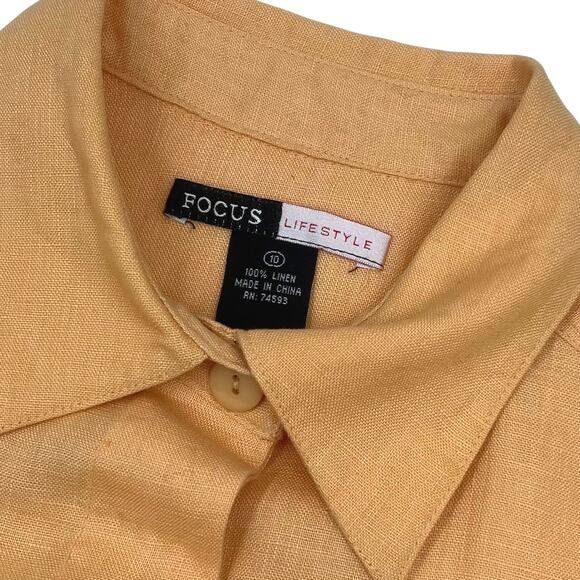 Focus Lifestyle Womens VTG Yellow Linen Button Up Heavyweight Shirt Sz 10 - Picture 6 of 11